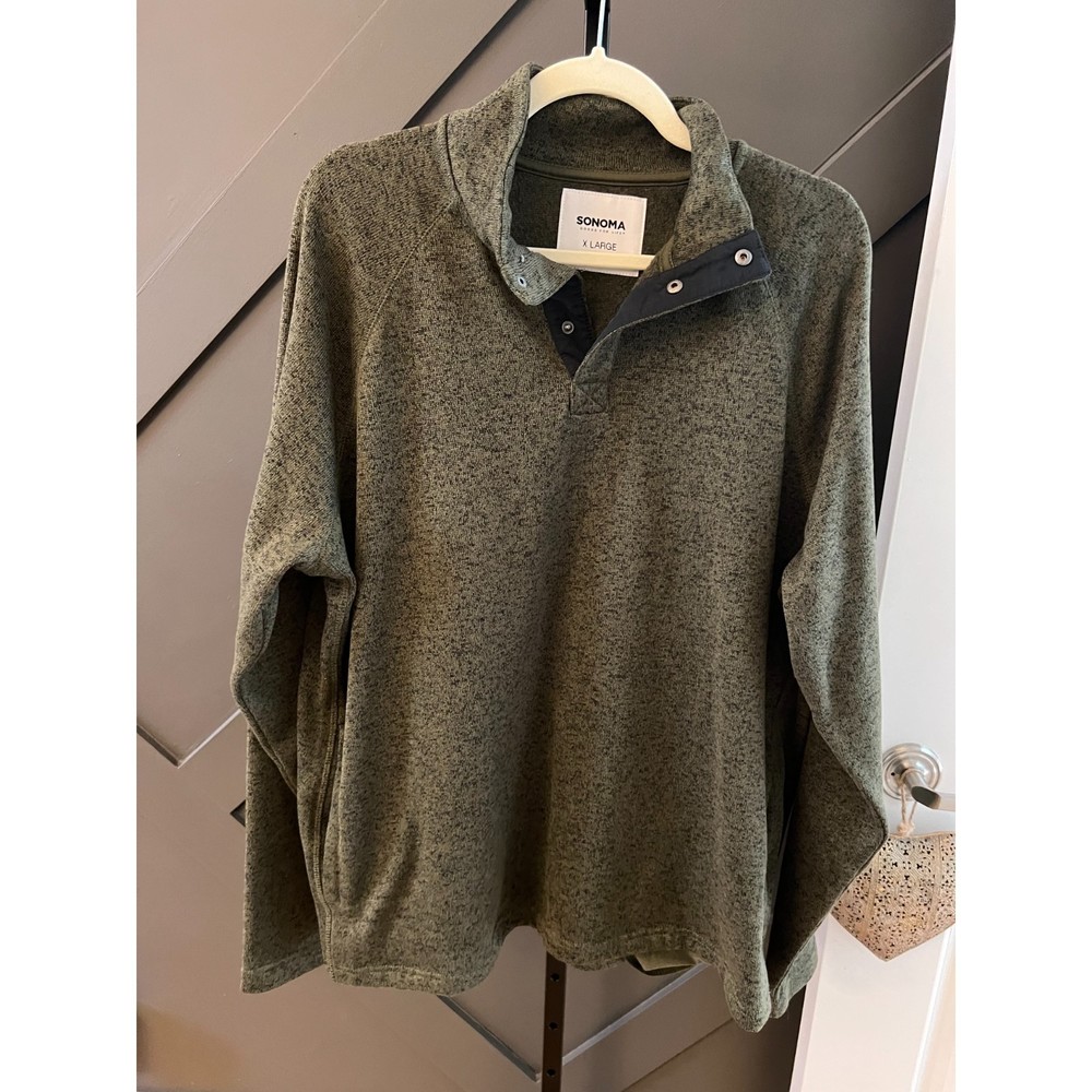 Sonoma Army Green Snap Mockneck Pullover Fleece Mens XL